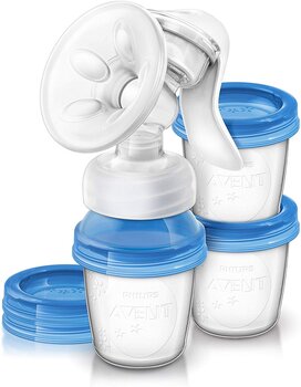 Молокоотсос Philips Avent "Comfort" ручной-механический с баночками „VIA“ SCF330/13 цена и информация | Молокоотсосы | pigu.lt