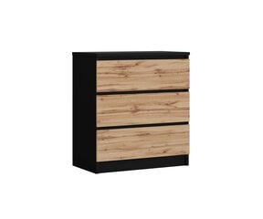 Komoda 3xEliving DEMI su 3 stalčiais, 70 cm, spalva: Juodas/Wotan ąžuolas цена и информация | Комоды | pigu.lt