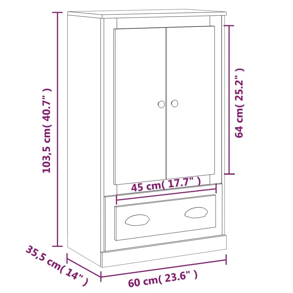 vidaXL Komoda, baltos spalvos, 60x35,5x103,5cm, apdirbta mediena kaina ir informacija | Svetainės spintelės | pigu.lt