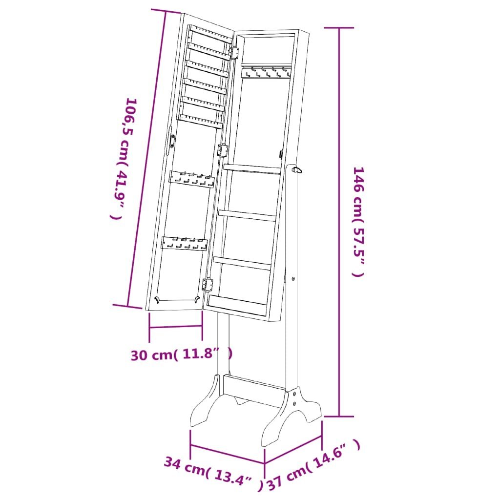 vidaXL Laisvai pastatomas veidrodis, baltos spalvos, 34x37x146cm kaina ir informacija | Veidrodžiai | pigu.lt