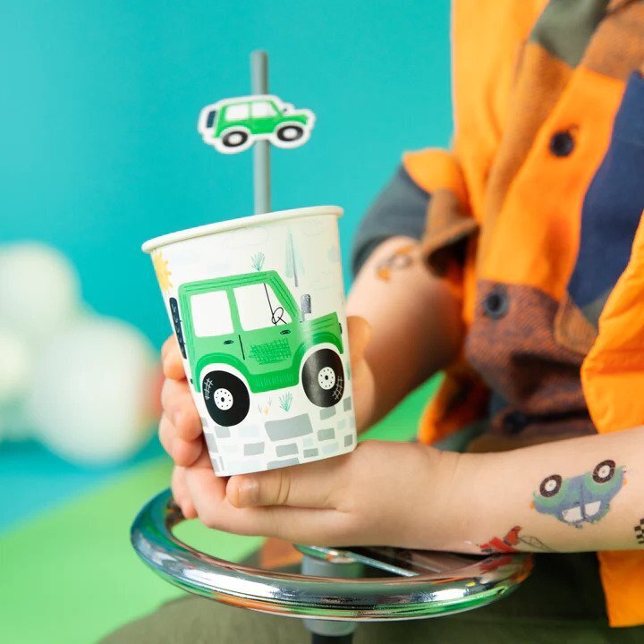 Popieriniai puodeliai su automobiliais ir kelio ženklais, 220ml, 6 vnt. цена и информация | Vienkartiniai indai šventėms | pigu.lt