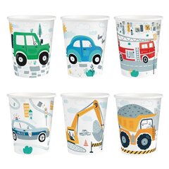 Popieriniai puodeliai su automobiliais ir kelio ženklais, 220ml, 6 vnt. kaina ir informacija | Vienkartiniai indai šventėms | pigu.lt