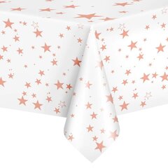 Balta staltiesė su rožinio aukso žvaigždėmis, 137x274cm kaina ir informacija | Vienkartiniai indai šventėms | pigu.lt