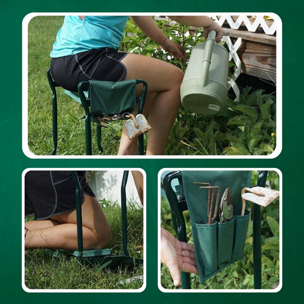 Sulankstomas sodo suoliukas-kelių apsauga Memfis su įrankių krepšiu kaina ir informacija | Sodo įrankiai | pigu.lt