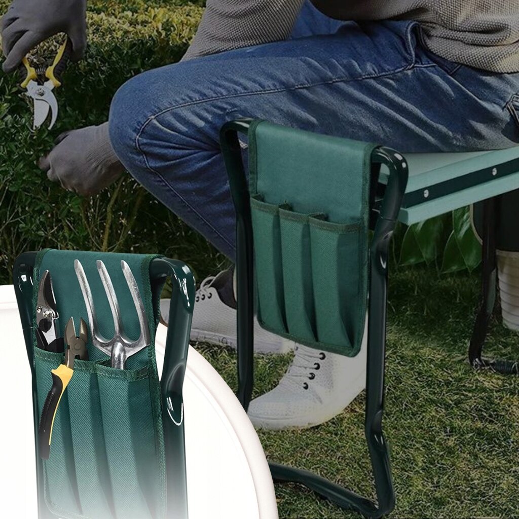 Sulankstomas sodo suoliukas-kelių apsauga Memfis su įrankių krepšiu kaina |  pigu.lt