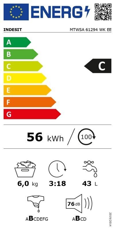 Indesit MTWSA61294WKEE kaina ir informacija | Skalbimo mašinos | pigu.lt