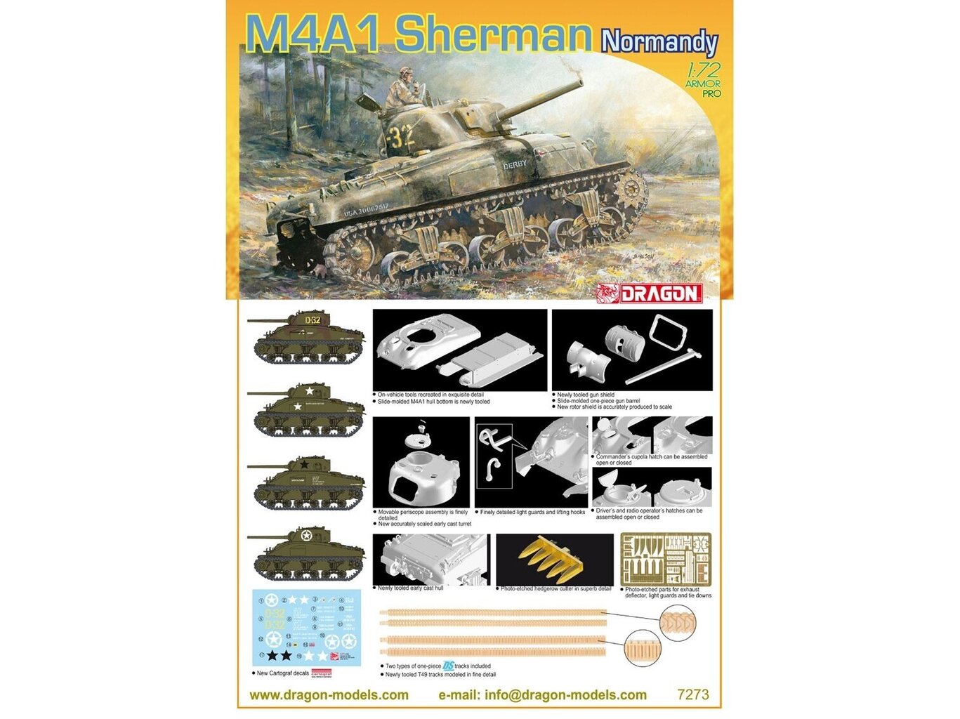 Konstruktorius Dragon M4A1 Sherman (Normandy), 1/72, 7273 kaina ir informacija | Konstruktoriai ir kaladėlės | pigu.lt