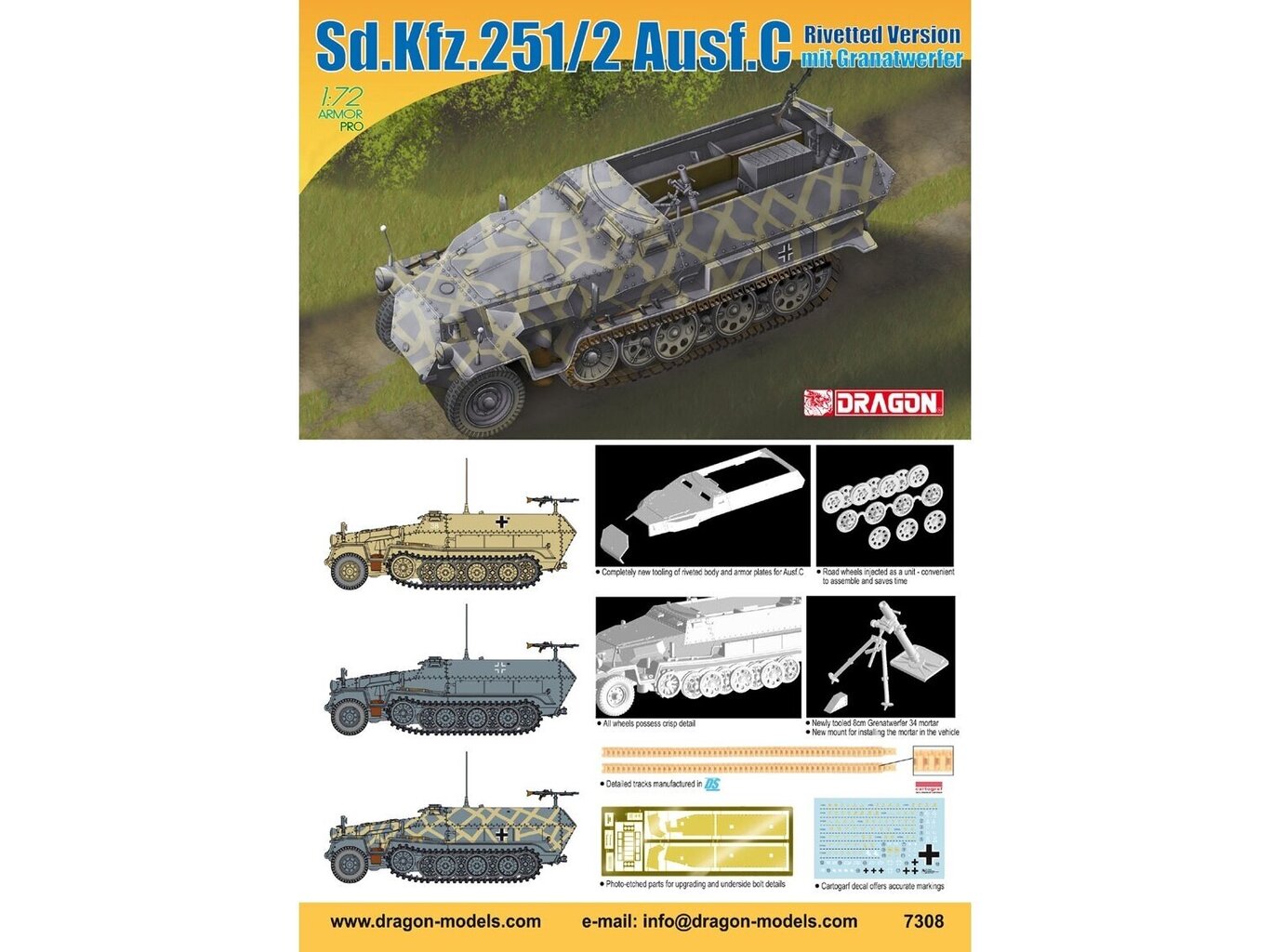 Konstruktorius Dragon Sd.Kfz.251/2 Ausf.C (Rivetted Version mit Granatwerfer), 1/72, 7308 цена и информация | Konstruktoriai ir kaladėlės | pigu.lt