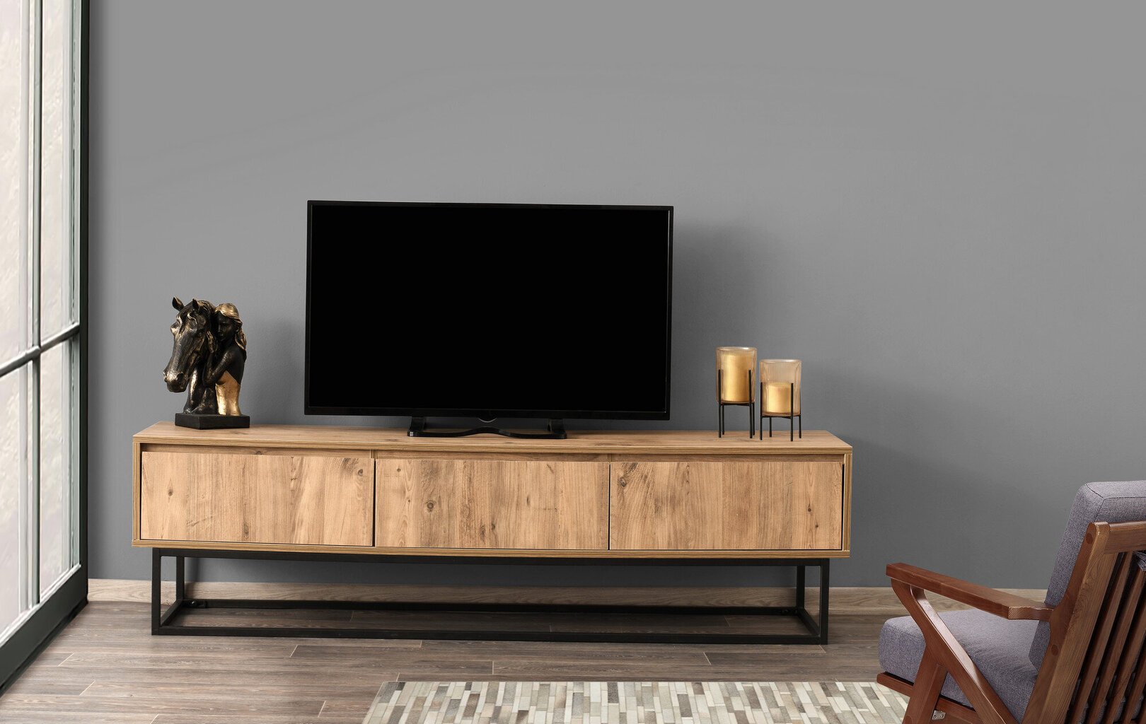 Prekė su pažeidimu.TV staliukas Kalune Design Tilsim 180 cm, rudas/juodas kaina ir informacija | Prekės su pažeidimu | pigu.lt
