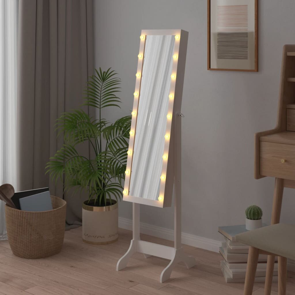 vidaXL Laisvai pastatomas veidrodis su LED, baltas, 34x37x146cm kaina ir informacija | Veidrodžiai | pigu.lt