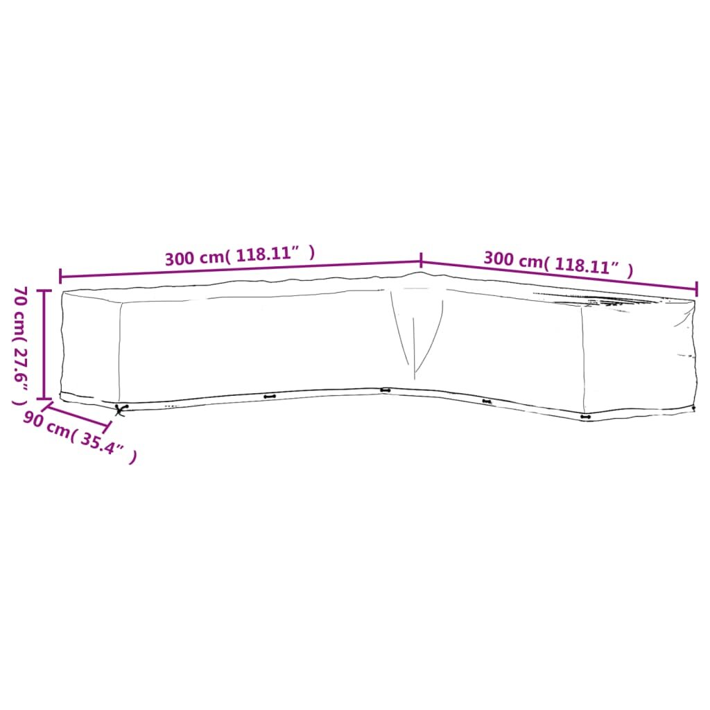 vidaXL Sodo baldų uždangalai, 2vnt., 300x300x70cm, 20 kilpų, L formos kaina ir informacija | Pagalvės, užvalkalai, apsaugos | pigu.lt