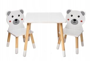 Vaikiškas stalo ir kėdžių rinkinys Bear, baltas kaina ir informacija | Vaikiškos kėdutės ir staliukai | pigu.lt