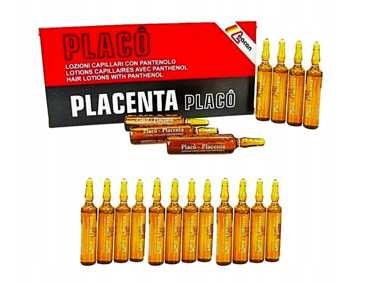 Ampulės plaukams Placenta Placo, 12 x 10 ml kaina ir informacija | Priemonės plaukų stiprinimui | pigu.lt