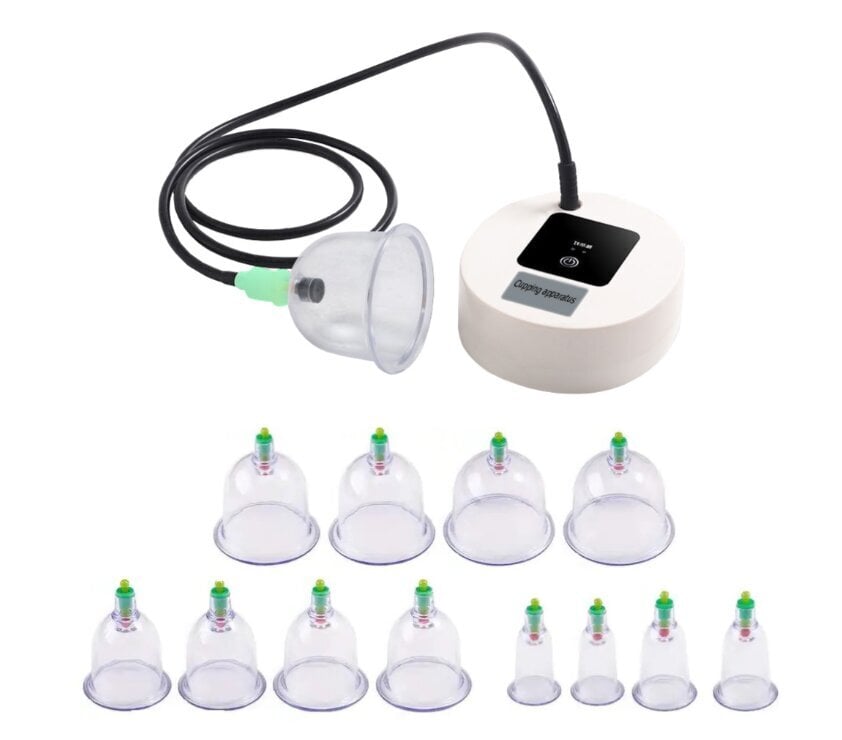 Vakuuminės masažinės taurės su elektrine pompa, 12 vnt. kaina ir informacija | Masažo reikmenys | pigu.lt