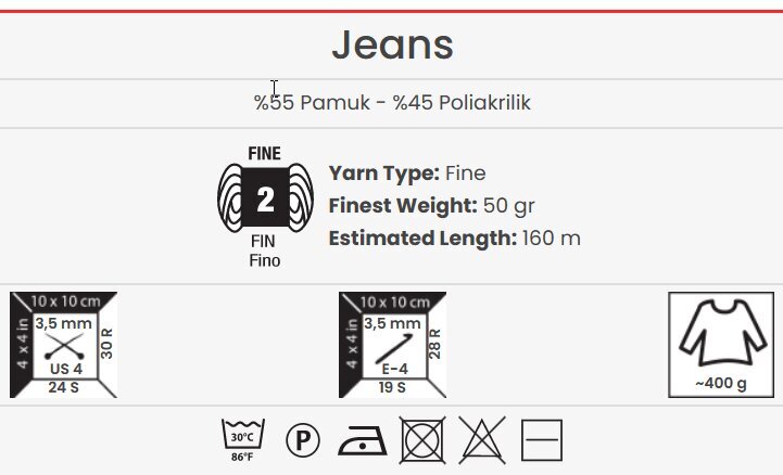 Mezgimo siūlai YarnArt Jeans 50g, spalva 66 kaina ir informacija | Mezgimui | pigu.lt