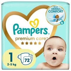 Sauskelnės Pampers Premium Care 1 (2–5 kg), 72 vnt. kaina ir informacija | Sauskelnės | pigu.lt