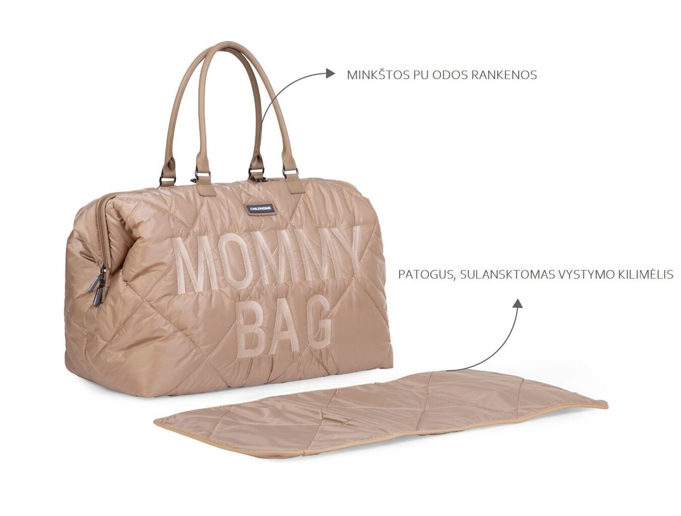 Mamos krepšys Childhome Mommy bag, Puffered beige kaina ir informacija | Vežimėlių priedai | pigu.lt