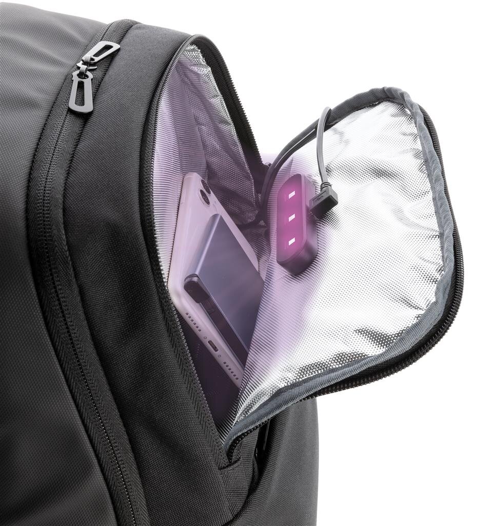 Nešiojamojo kompiuterio kuprinė 15,6" su UV-C sterilizatoriaus kišene Swiss Peak, 18L, juoda kaina ir informacija | Kuprinės ir krepšiai | pigu.lt