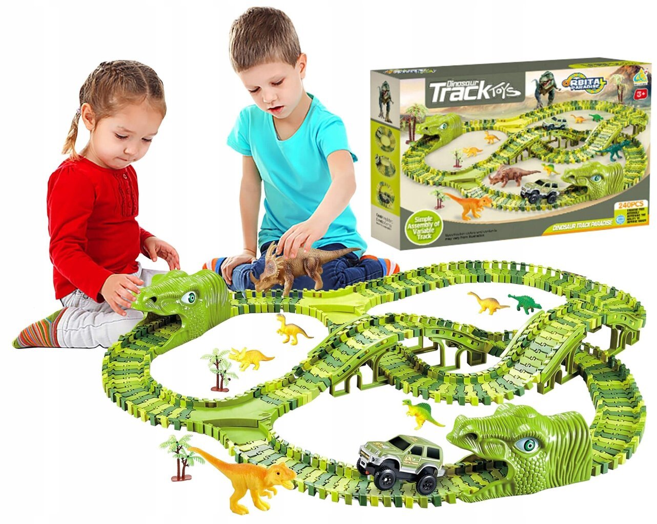 Dinozaurų lenktynių trasa su figūrėlėmis, 240 det цена и информация | Žaislai berniukams | pigu.lt
