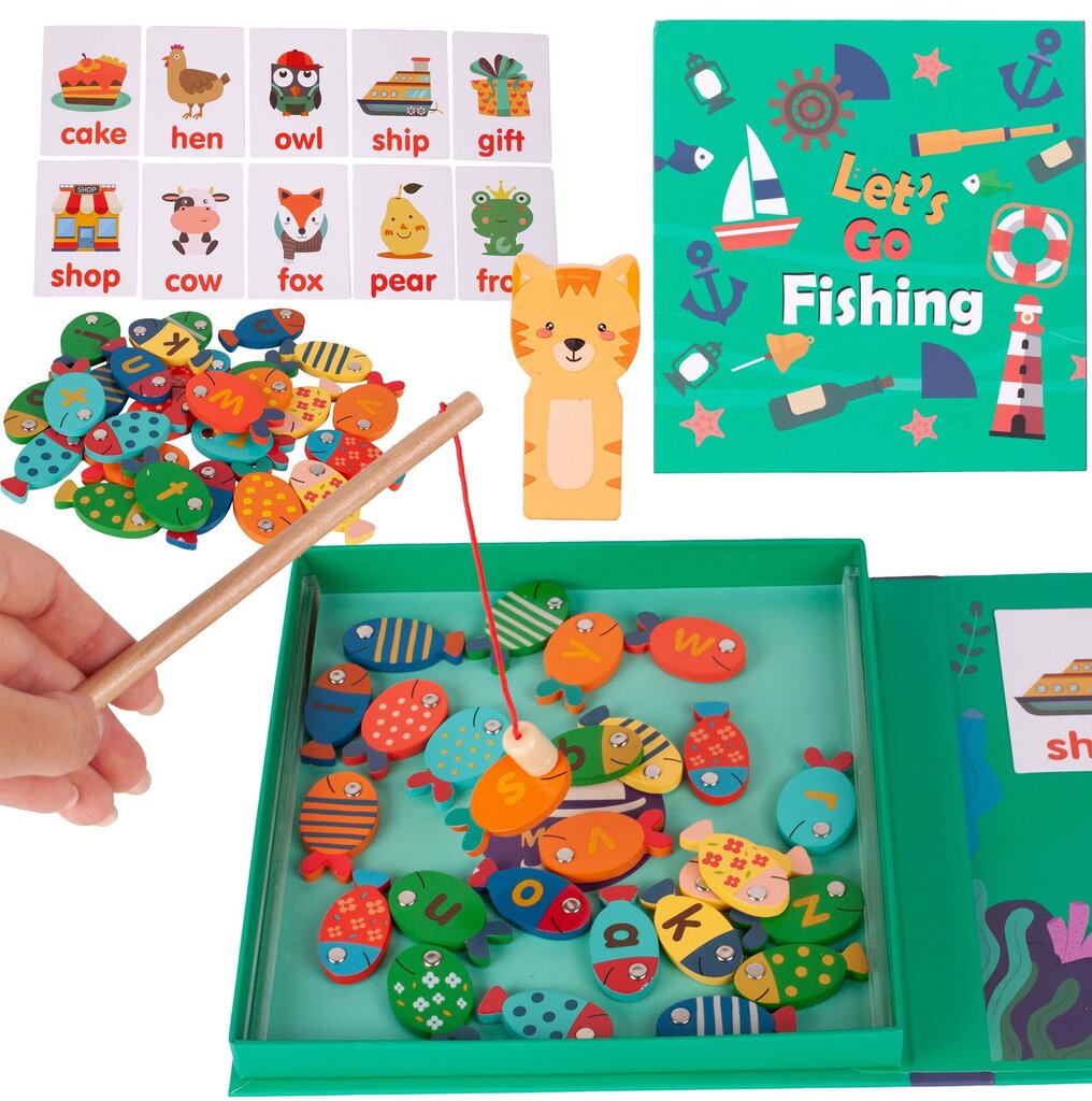 Medinis žvejybos žaidimas su magnetinėmis raidėmis kaina ir informacija | Lavinamieji žaislai | pigu.lt