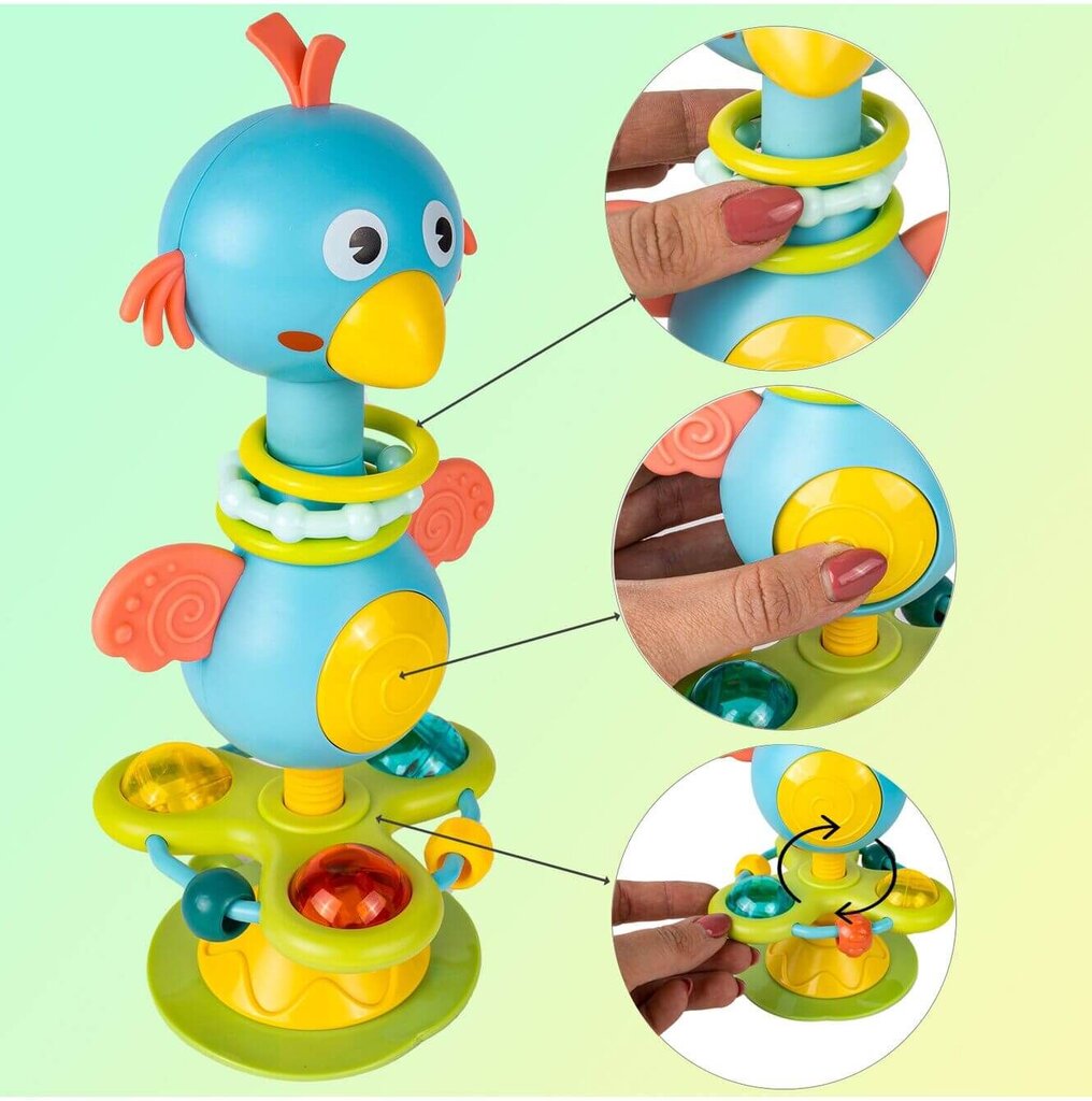 Barškutis su siurbtuku Linksmas paukštis kaina ir informacija | Žaislai kūdikiams | pigu.lt