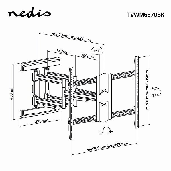 Nedis WM6570BK 43-90” цена и информация | Televizorių laikikliai, tvirtinimai | pigu.lt