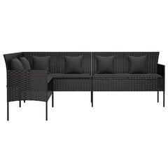 vidaXL L formos sodo sofa su pagalvėlėmis, juodos spalvos, poliratanas цена и информация | Садовые стулья, кресла, пуфы | pigu.lt
