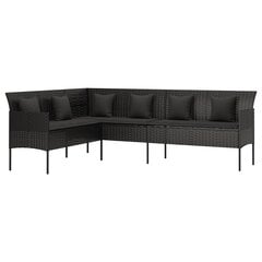 vidaXL L formos sodo sofa su pagalvėlėmis, juodos spalvos, poliratanas kaina ir informacija | Lauko kėdės, foteliai, pufai | pigu.lt