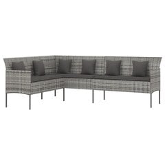 vidaXL L formos sodo sofa su pagalvėlėmis, pilkos spalvos, poliratanas kaina ir informacija | Lauko kėdės, foteliai, pufai | pigu.lt