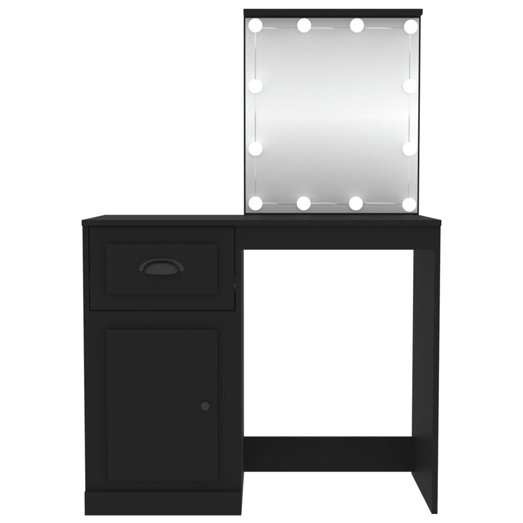 vidaXL Kosmetinis staliukas su LED, juodas, 90x50x132,5cm, mediena kaina ir informacija | Kosmetiniai staliukai | pigu.lt