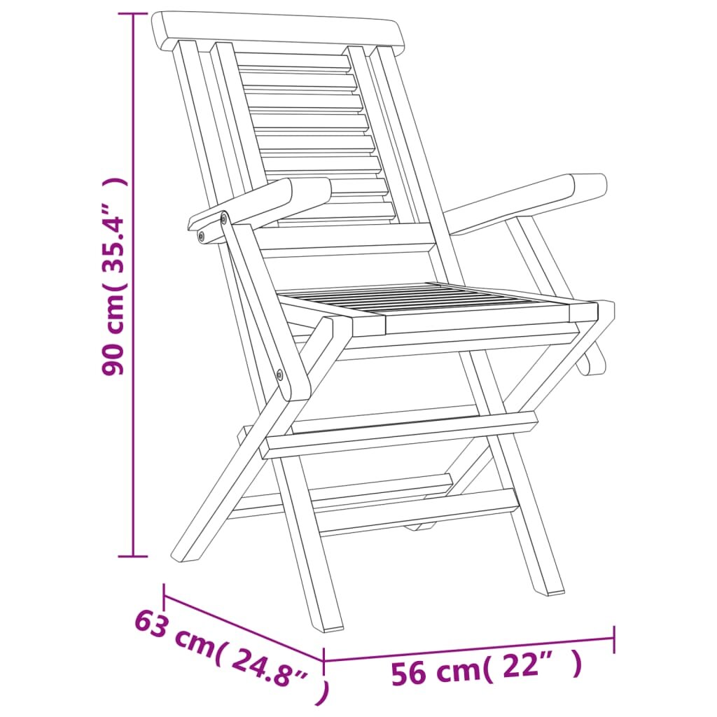 vidaXL Sulankstomos sodo kėdės, 2vnt., 56x63x90cm, tikmedžio masyvas kaina ir informacija | Lauko kėdės, foteliai, pufai | pigu.lt