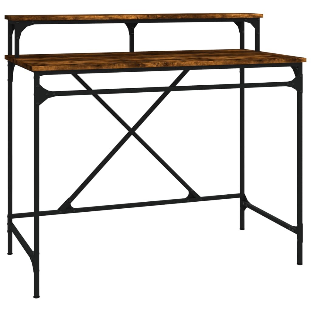 vidaXL Rašomasis stalas, dūminio ąžuolo, 100x50x90cm, mediena/geležis kaina ir informacija | Kompiuteriniai, rašomieji stalai | pigu.lt