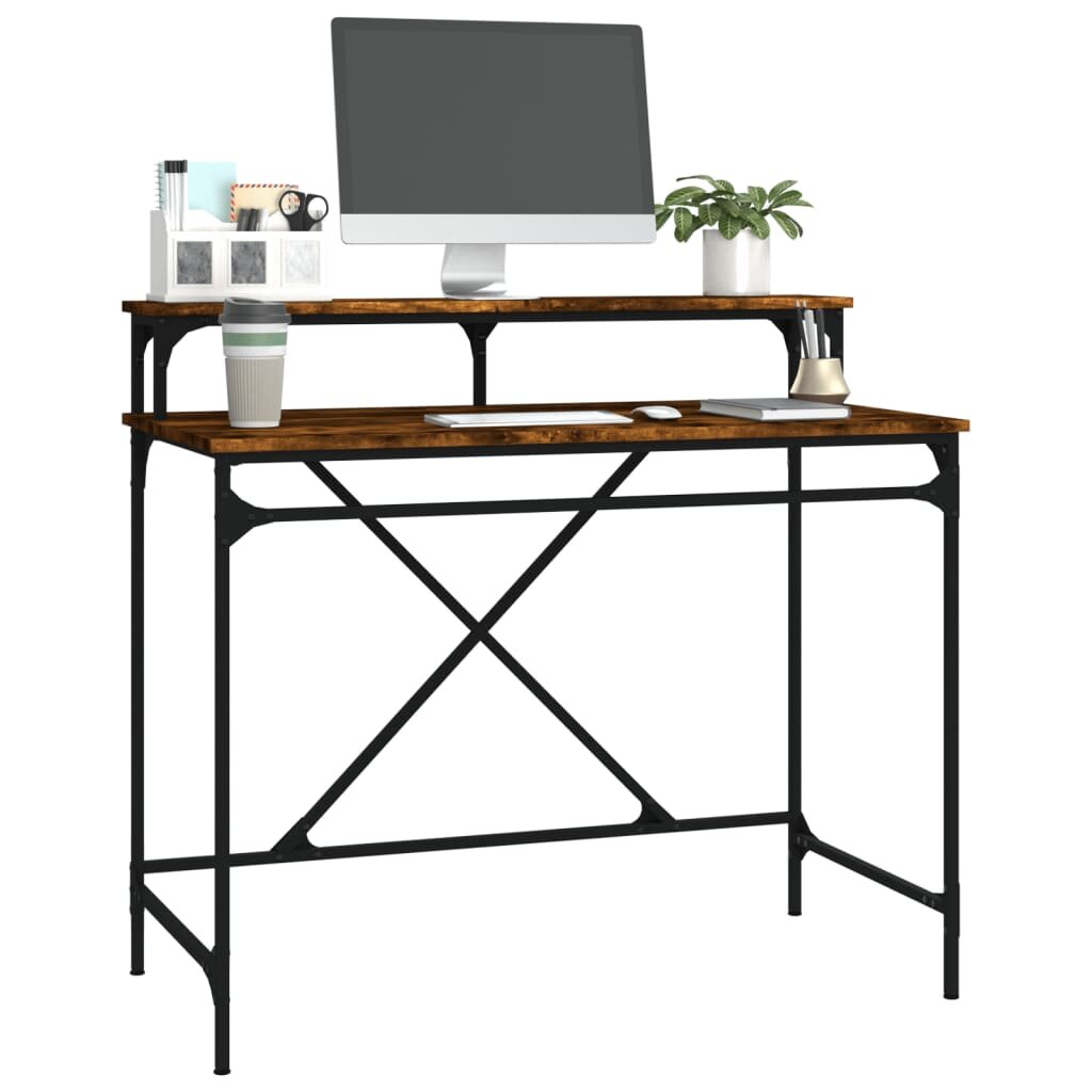 vidaXL Rašomasis stalas, dūminio ąžuolo, 100x50x90cm, mediena/geležis kaina ir informacija | Kompiuteriniai, rašomieji stalai | pigu.lt