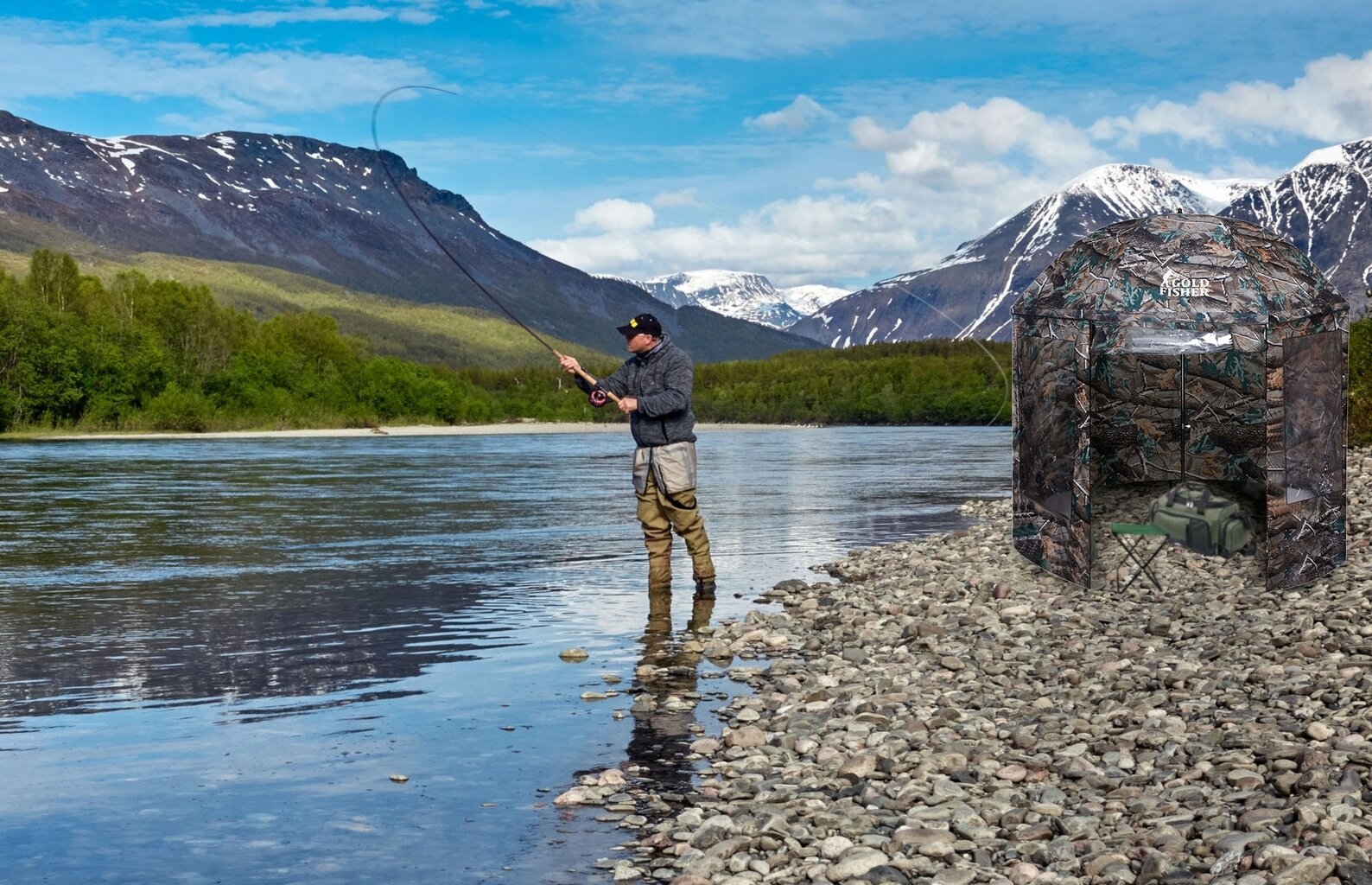 Vandeniui atsparus žvejybinis skėtis - palapinė Gold fisher JUKON, 240cm kaina ir informacija | Palapinės | pigu.lt