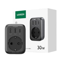 Wall charger 30W (2xUSB|USB C|AC) | UK - EU adapter 13A Ugreen CD314 - black цена и информация | Зарядные устройства для телефонов | pigu.lt