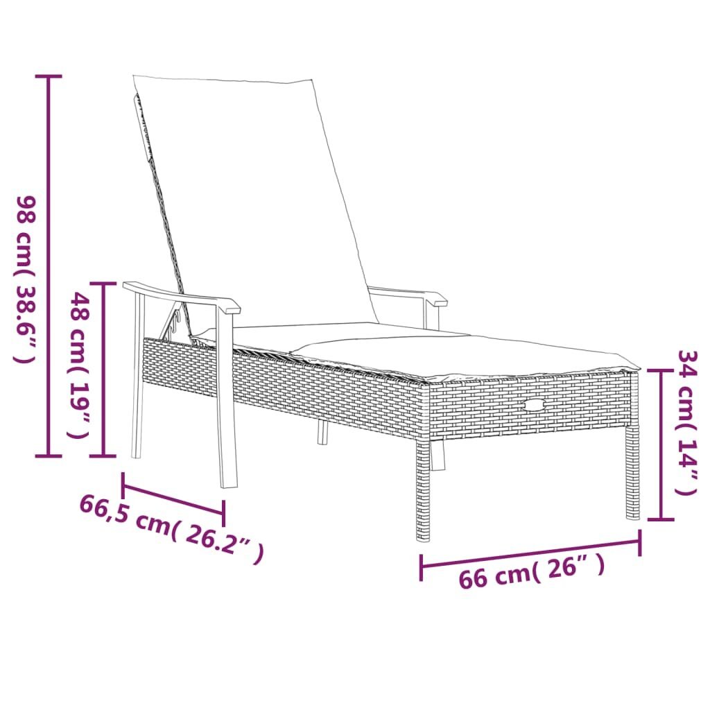 vidaXL Saulės gultas su čiužinuku, pilkos spalvos, poliratanas kaina ir informacija | Lauko kėdės, foteliai, pufai | pigu.lt