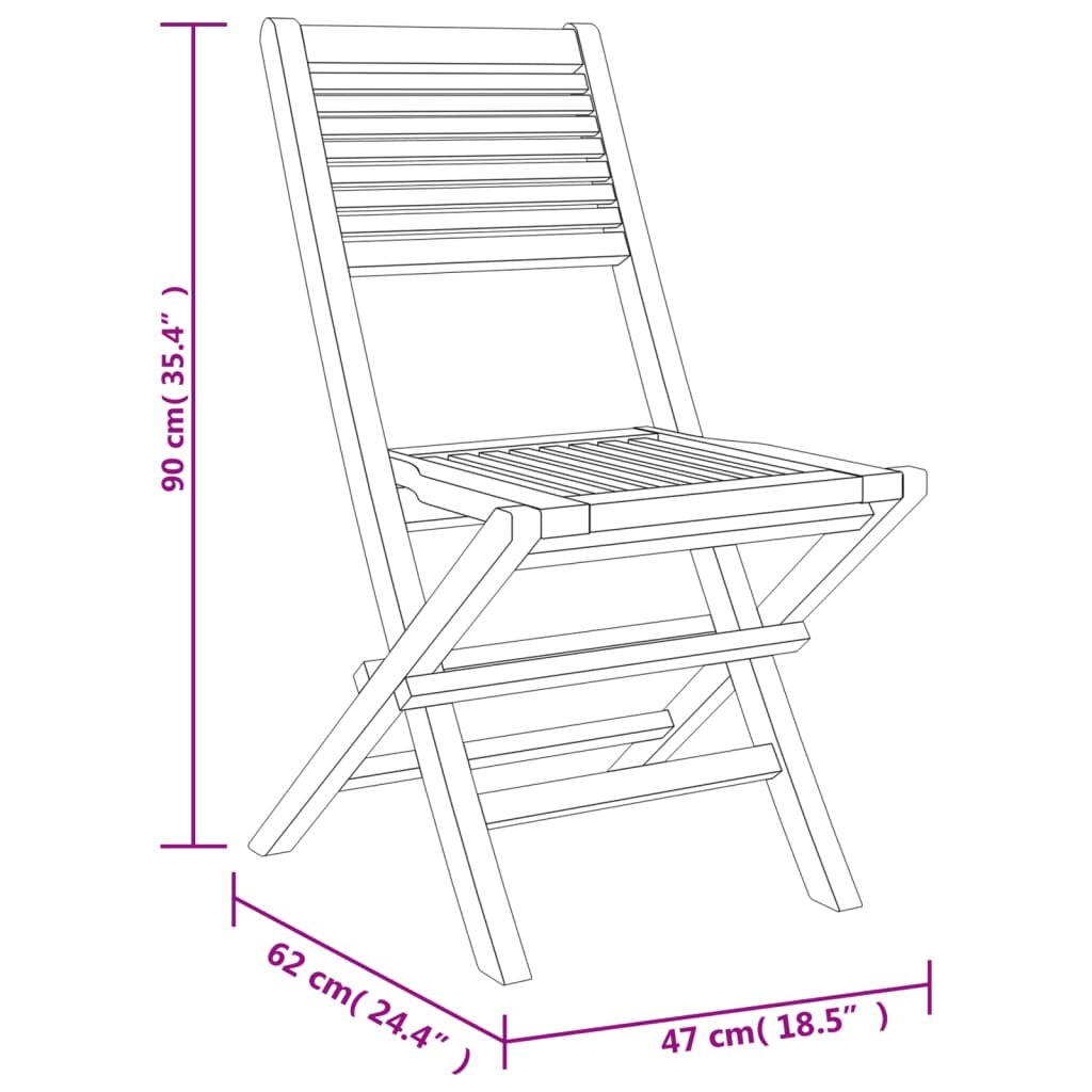 vidaXL Sulankstomos sodo kėdės, 8vnt., 47x62x90cm, tikmedžio masyvas kaina ir informacija | Lauko kėdės, foteliai, pufai | pigu.lt