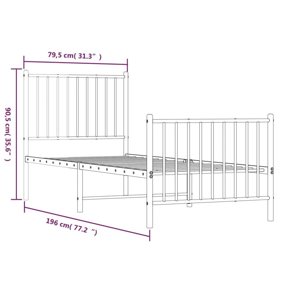 Lovos rėmas vidaXL, 75x190 cm, baltas kaina ir informacija | Lovos | pigu.lt