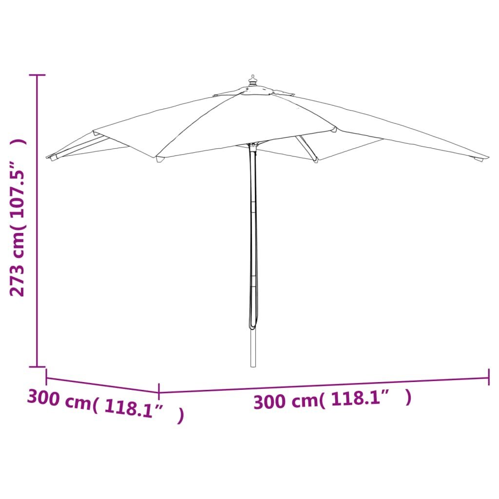 Sodo skėtis nuo saulės vidaXL 300x300x273cm, juodas kaina ir informacija | Skėčiai, markizės, stovai | pigu.lt