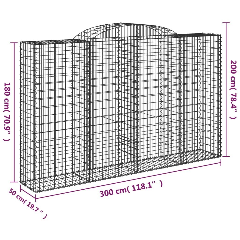 Išlenkti gabiono krepšiai vidaXL, 300x50x180/200cm цена и информация | Tvoros ir jų priedai | pigu.lt