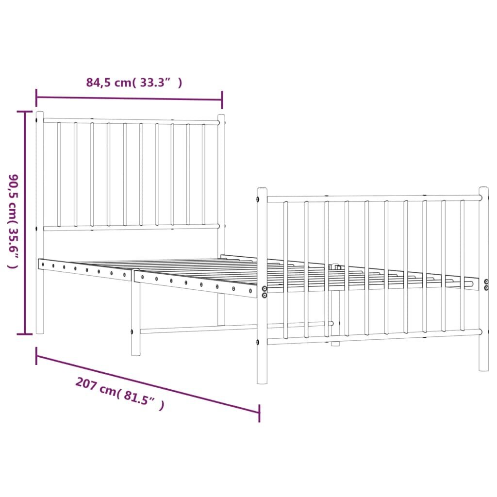 Lovos rėmas vidaXL, 80x200 cm, baltas kaina ir informacija | Lovos | pigu.lt