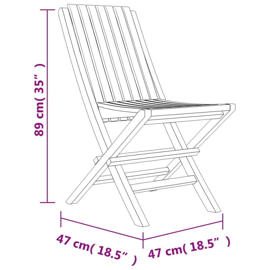 vidaXL Sulankstomos sodo kėdės, 4vnt., 47x47x89cm, tikmedžio masyvas kaina ir informacija | Lauko kėdės, foteliai, pufai | pigu.lt