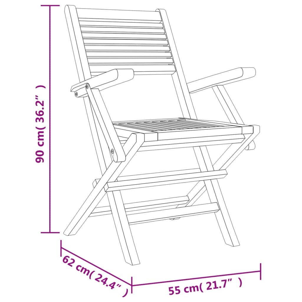 vidaXL Sulankstomos sodo kėdės, 4vnt., 55x62x90cm, tikmedžio masyvas kaina ir informacija | Lauko kėdės, foteliai, pufai | pigu.lt