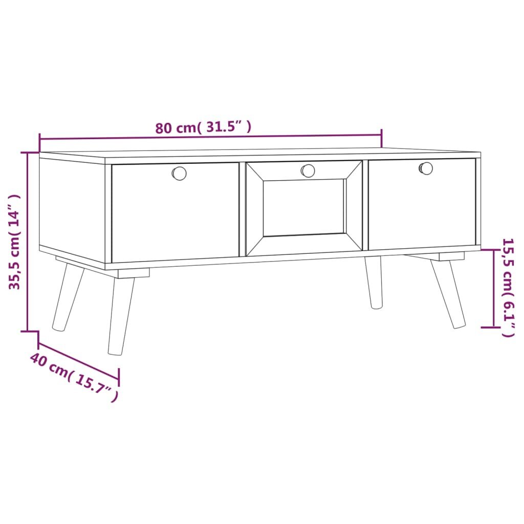 Kavos staliukas su stalčiais vidaXL 80x40x35,5cm, juoda цена и информация | Kavos staliukai | pigu.lt