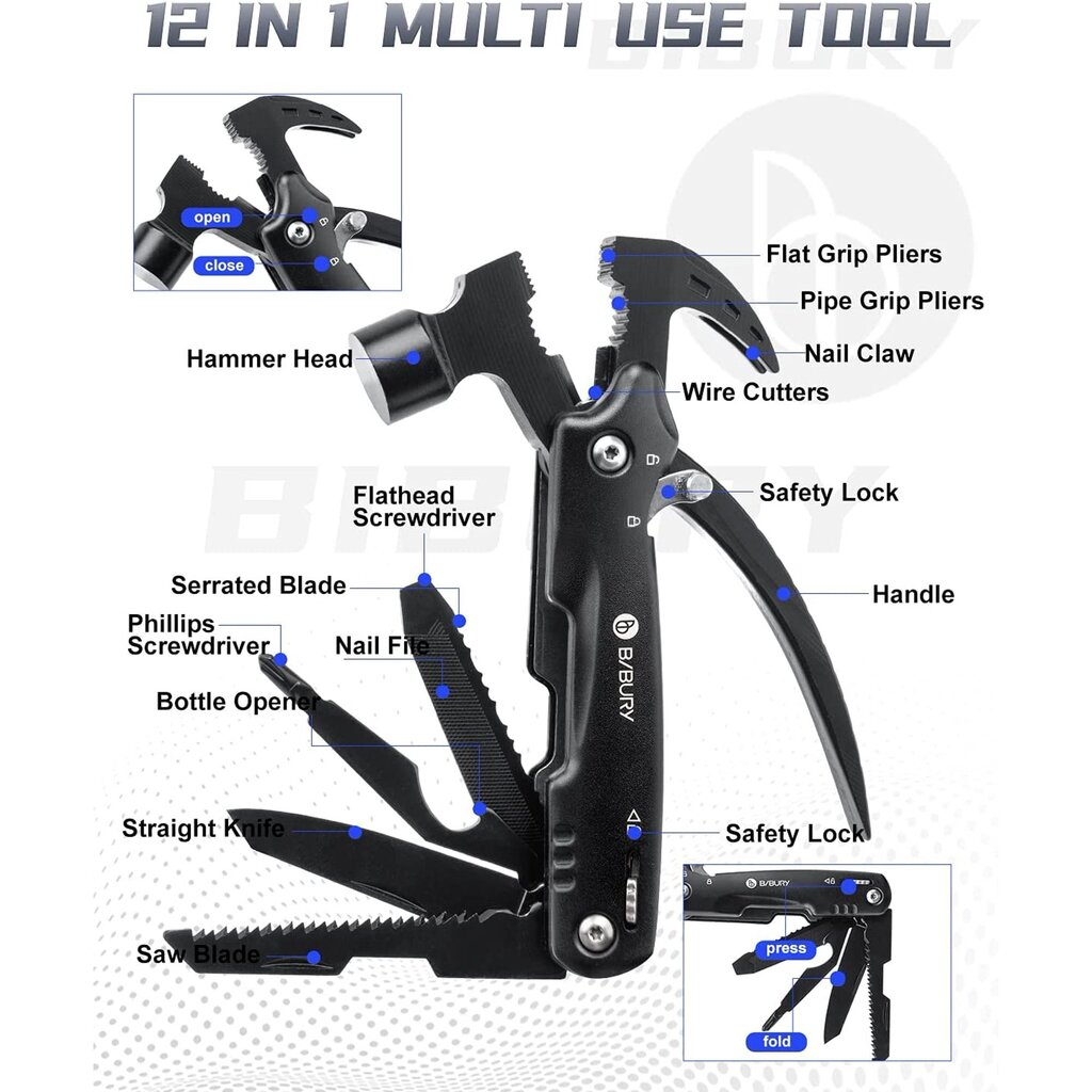StoreXO MT-PRO-6 daugiafunkcis įrankis su plaktuku, 7cm kaina ir informacija | Turistiniai peiliai, daugiafunkciniai įrankiai | pigu.lt