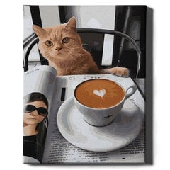 Картина по номерам 40x50 cm.  "Кот с капучино " цена и информация | Набор для рисования по номерам | pigu.lt