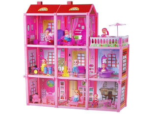 Lėlių namas su baldais ir priedais Lean Toys, 156 el. kaina ir informacija | Žaislai mergaitėms | pigu.lt