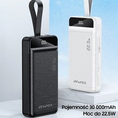 AWEI PowerBank P140K 30000mAh 22.5W czarny|black 3xUSB|PD|Lightning wyświetlacz + lampka LED цена и информация | Зарядные устройства Power bank | pigu.lt