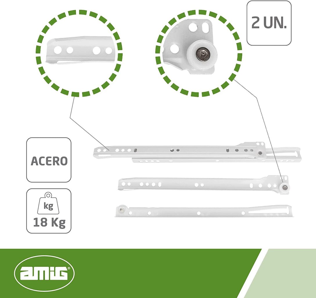 Kreiptuvai 22, 550 mm, balti, 2 kompl. kaina ir informacija | Kiti priedai baldams | pigu.lt