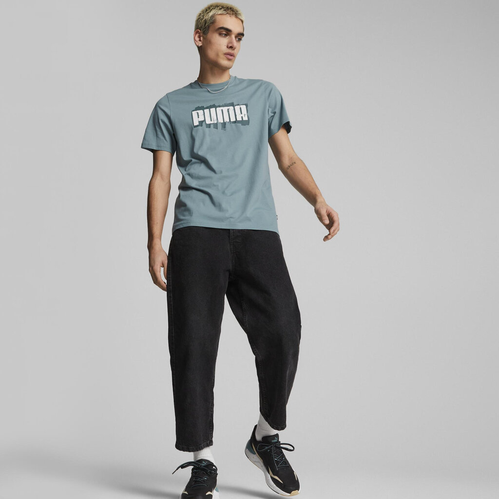 Puma marškinėliai vyrams Graphics Wording Tee 674475 84, žali цена и информация | Vyriški marškinėliai | pigu.lt